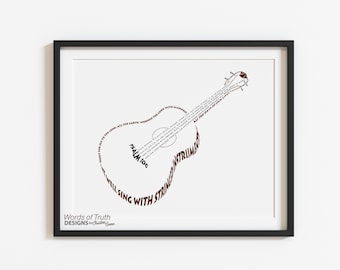 Guitar Scripture Bible Verse Word Art Print, Psalm 100 Print for Music Teacher or Worship Leader Gift, Music Studio Decor FRAME NOT INCLUDED