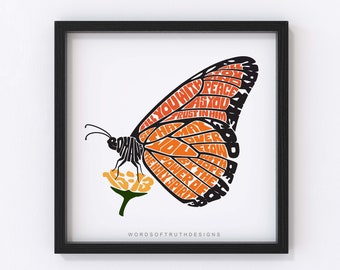 Romans 15:13 Monarch Butterfly Scripture Wall Art Print, God of Hope Bible Verse Word Art, Christian Sympathy Miscarriage Gift, NO FRAME