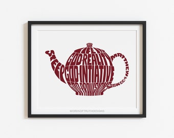 Teapot Modern Christian Art, Matthew 6:33 Scripture Bible Verse Wall Art Gift for Tea Lover, Christian Teacher Gift Minimalist Wall Art
