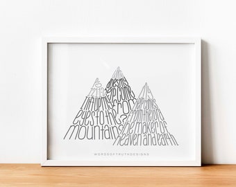 Mountain Bible Verse Wall Art Decor for Cabin, Psalm 121 Scripture Art Print, Adventure Bible Verse Word Art, Minimalist Mountain Wall Art