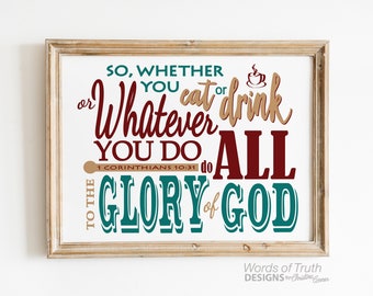 1 Corinthians 10:31 Scripture Bible Verse Word Art, Whatever You Do, Coffee Shop, Cafe, Coffee Station Decor, Christian Coffee Art