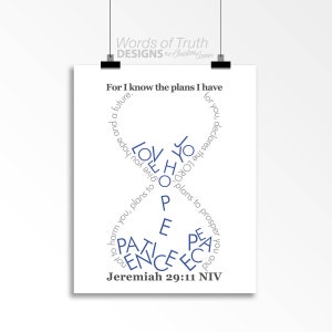 Jeremiah 29:11 Plans I Have for You Modern Christian Art, Hourglass Scripture Bible Verse Word Art Print, Graduation Gift Blue