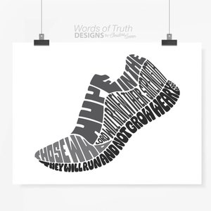 DIGITAL Running Shoe Scripture Wall Art, Isaiah 40:31 Wall Art, Personalized Runner&#39;s Bible Verse Word Art, Gift for Track or Cross Country