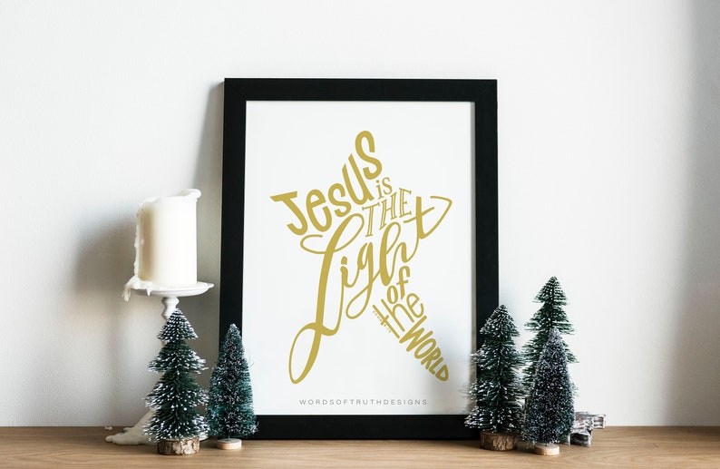 Scripture In Gold Lettering DIGITAL Gold Star Scripture Bible Verse Word Art Print, John 8:12 Jesus ...