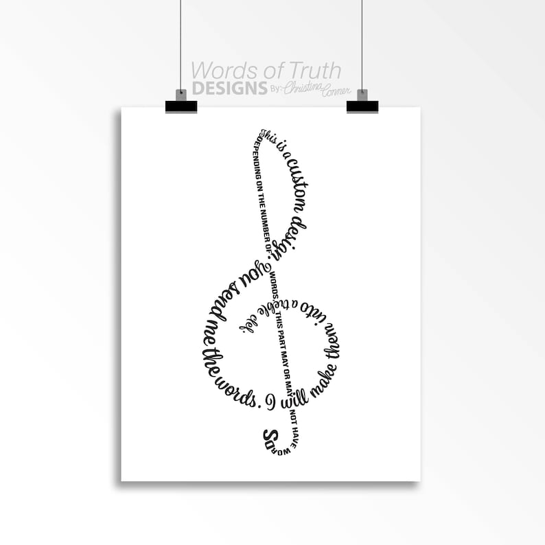 K&ouml;nnte beinhalten: Schwarzwei&szlig;es Grafikdesign einer Violinschl&uuml;ssel, die aus den Worten "Dies ist ein individuelles Design. Sie k&ouml;nnen oder k&ouml;nnen keine W&ouml;rter haben. Ich werde sie in einen Violinschl&uuml;ssel verwandeln, abh&auml;ngig von der Anzahl der W&ouml;rter. Speichern Sie die W&ouml;rter. Dieser Teil kann oder kann nicht funktionieren." besteht.