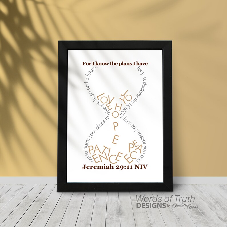 Jeremiah 29:11 Plans I Have for You Modern Christian Art, Hourglass Scripture Bible Verse Word Art Print, Graduation Gift Brown/LightGray/Cap