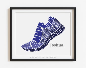 Running Shoe Scripture Art, Isaiah 40:31 Art Print, Personalized Runner's Bible Verse, Gift for Track or Cross Country, FRAME NOT INCLUDED