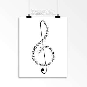 Psaume 98 musique clé de sol verset biblique mot impression d'art numérique pour musicien chrétien, mélomane ou cadeau de professeur, décoration de salle de musique
