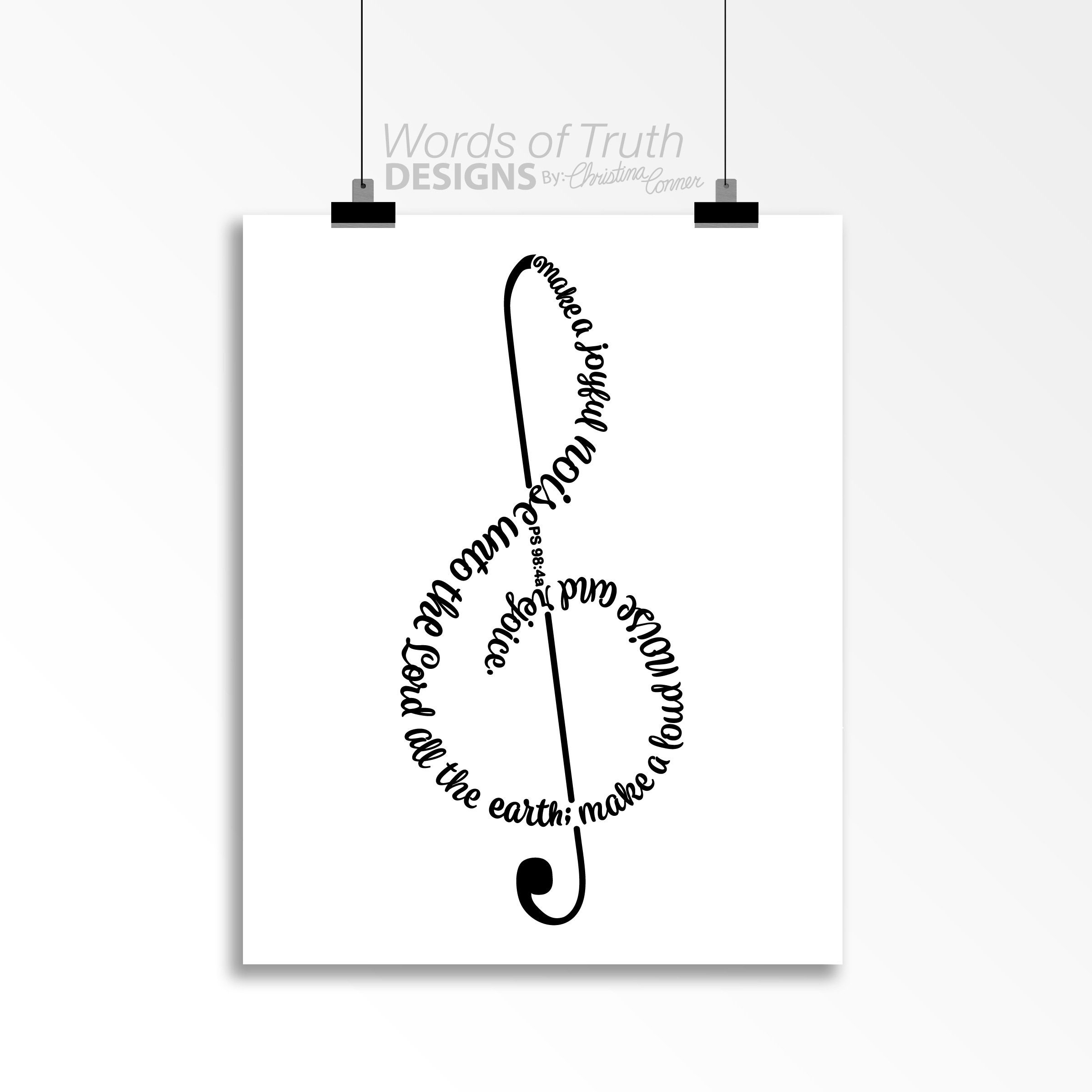 PRINTABLE Music Treble Clef Psalm 98 Scripture Bible Verse | Etsy