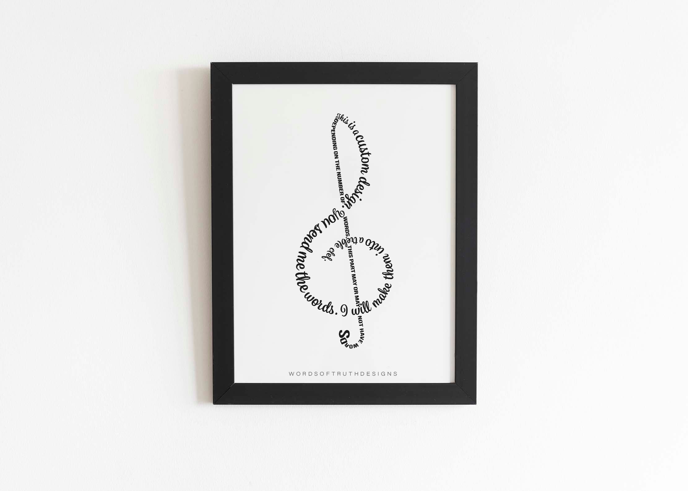Custom Word Art Treble Clef, Music Studio Art Print, Thank You
