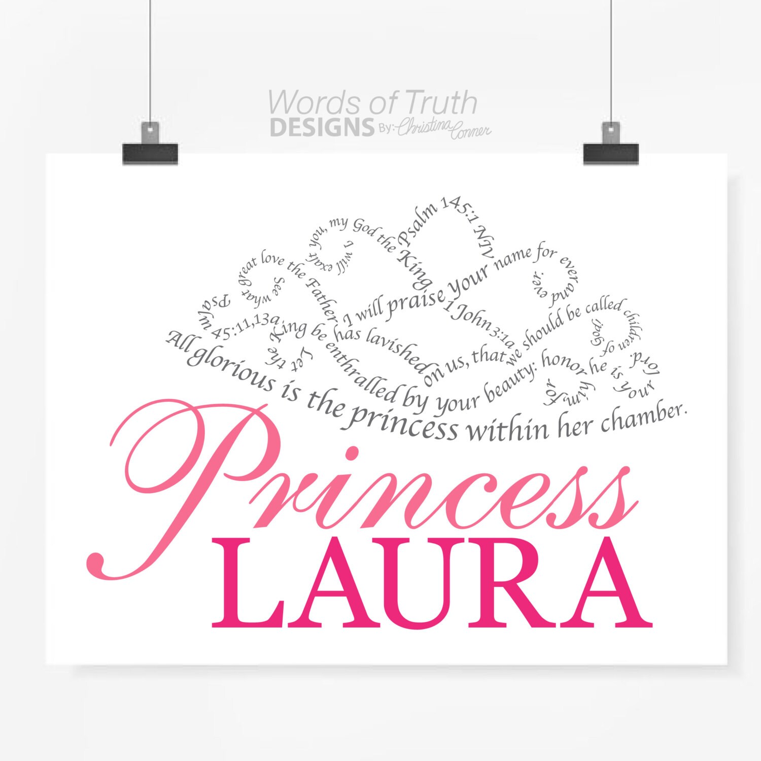 Personalized Princess Tiara Word Art Print Girl Gift Etsy