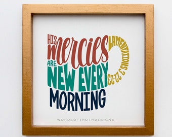 Christian Coffee Mug Bible Verse Wall Art Print, His Mercies are New Every Morning Scripture Art, Gift For Christian Coffee or Tea Drinker