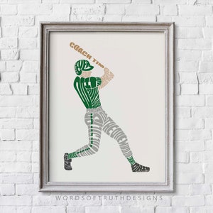 Personalized Baseball Player Gift, Athlete Bible Verse Scripture Word Art, Christian Sports Poster,  Baseball  Gift for Coach or Boy Athlete