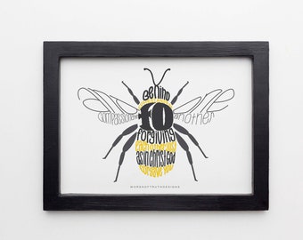 Ephesians 4:32 Bee Kind Print, Bee Wall Art Print, Scripture Bible Verse Word Art, Bee Decor, Christian Bee Keeper Gift, FRAME NOT INCLUDED