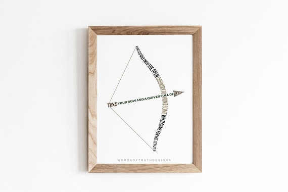Bow and Arrow Scripture Art Print for Christian Hunter Gift, Bow and Arrow Bible Verse Art, Minimalist Bible Verse Word Art