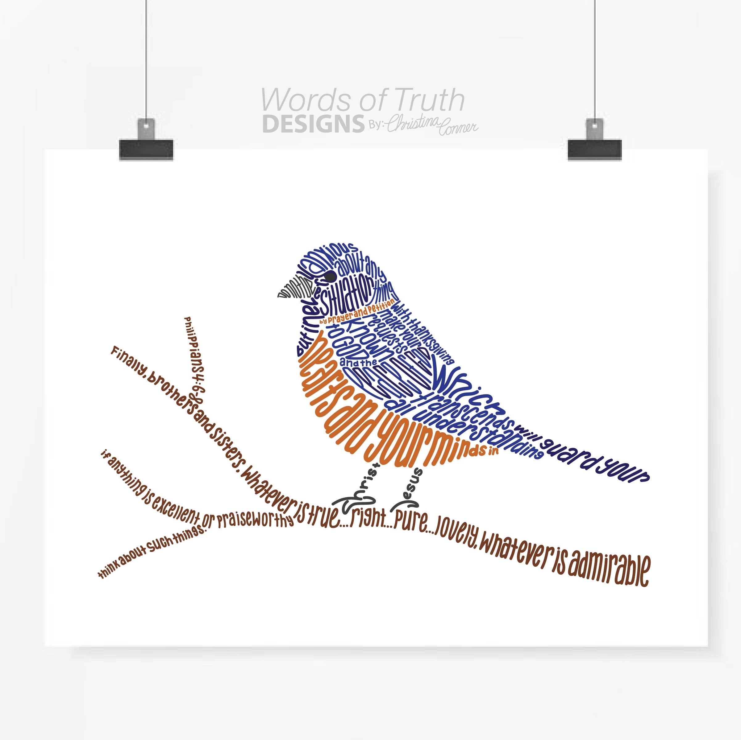 Bluebird With Scripture DIGITAL Philippians 4:6-8 Do Not Be Anxious Christian Wall Art ...