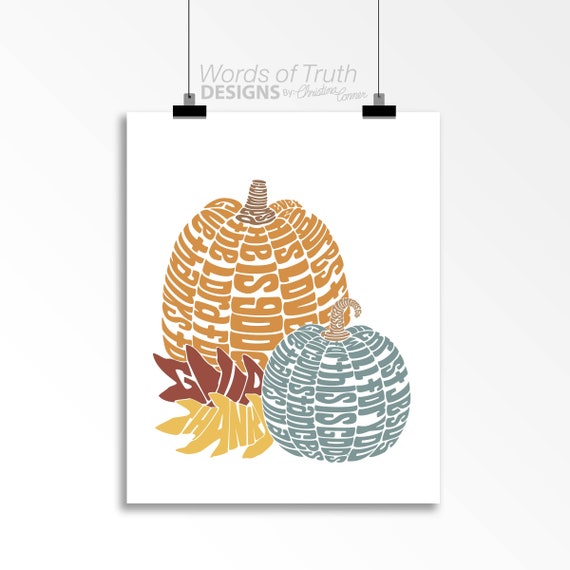 DIGITAL Give Thanks Biblical Wall Art, Fall Pumpkins Scripture Word Art Print, Downloadable Thanksgiving Modern Christian Art Fall Decor