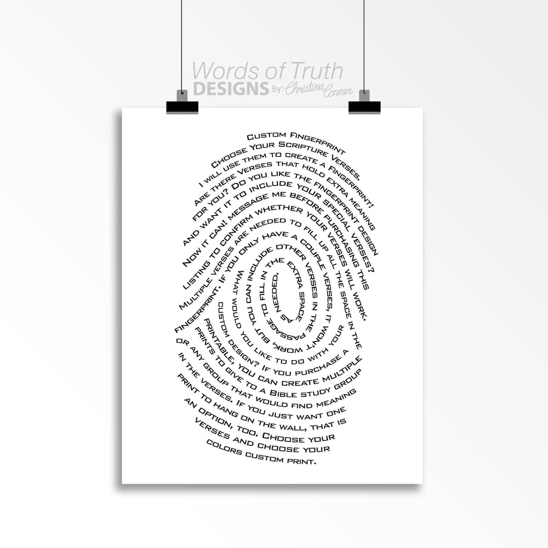 Custom DIGITAL Fingerprint Word Art, Scripture Bible Verse Word Art
