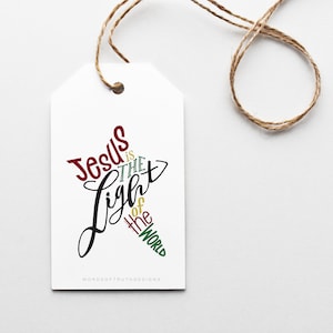 PRINTABLE Christmas Gift Tags with Star Scripture Word Art featuring John 8:12 Jesus is the Light of the World