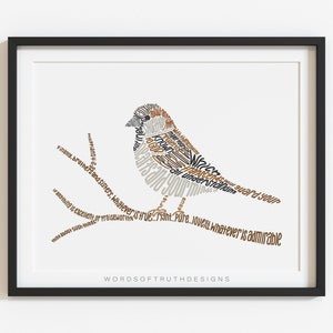 Philippians 4:6-8 Do Not Be Anxious Christian Wall Art, Sparrow Scripture Bible Verse Word Art Print, Bird Lover Gift, FRAME NOT INCLUDED