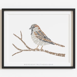 Philippians 4:6-8 Do Not Be Anxious Christian Wall Art, Sparrow Scripture Bible Verse Word Art Print, Whatever is, Bird Lover Gift, Cardinal