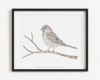Philippians 4:6-8 Do Not Be Anxious Christian Wall Art, Sparrow Scripture Bible Verse Word Art Print, Bird Lover Gift, FRAME NOT INCLUDED