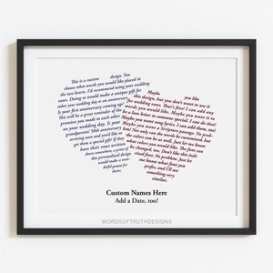 Custom Two Hearts Wedding Vows Art Print, Personalized Paper First Wedding Anniversary Gift for Him and Her, Anniversary Gift for Parents