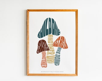 Christian Mushroom Wall Art Print, Mushroom Scripture Bible Verse Word Art Print, 1 Thessalonians 5:11 Encourage one another