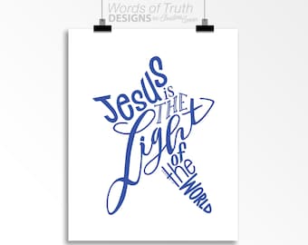 DIGITAL Christmas Star Bible Verse Word Art Print, Christmas Gift Print, Scripture John 8:12 Jesus is the Light of the World