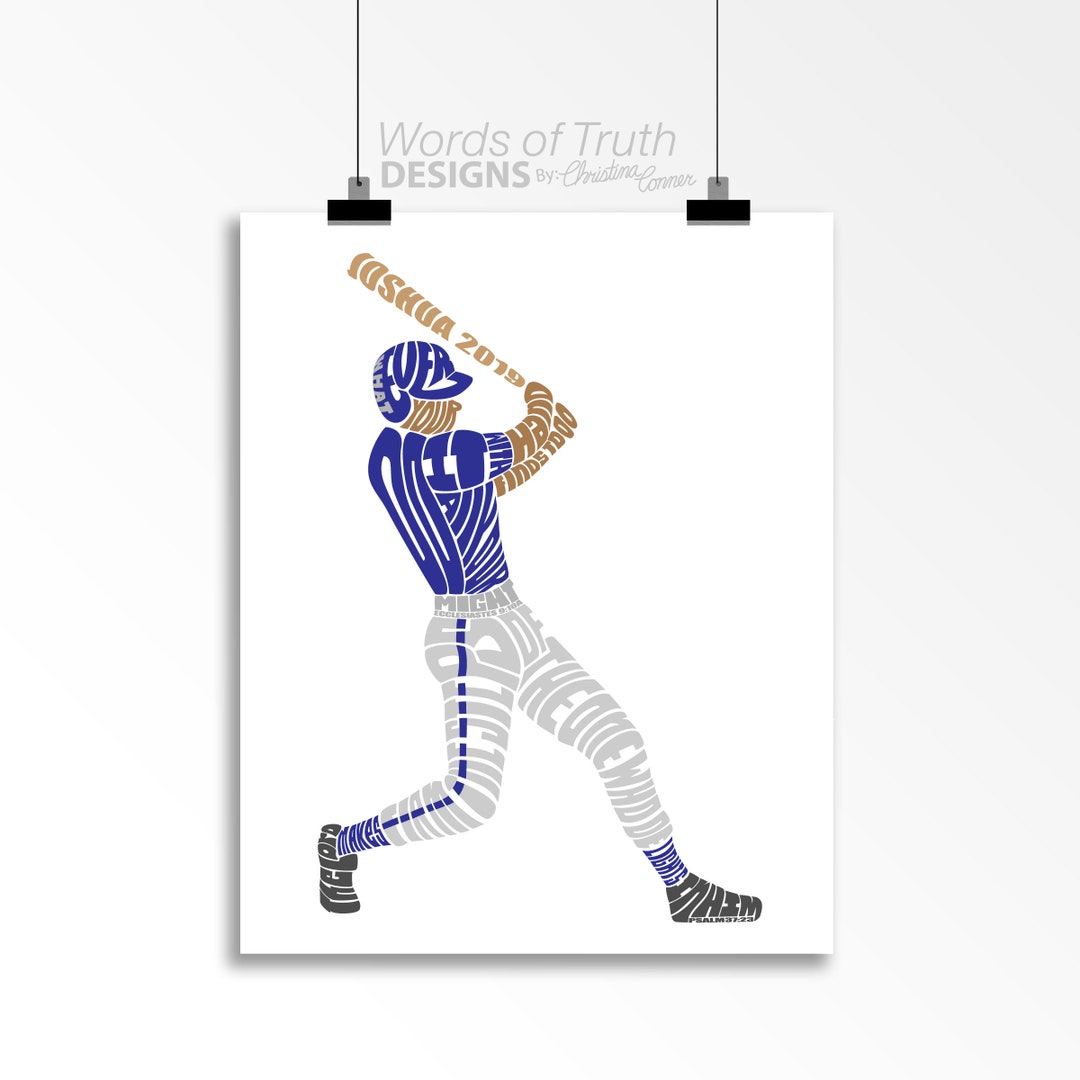 DIGITAL Baseball Player Scripture Bible Verse Word Art Print, Personalized Gift for Baseball