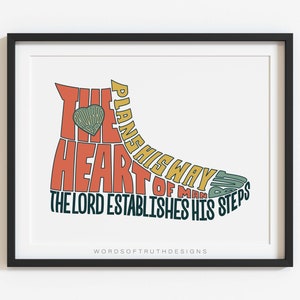 Christian Graduation Gift, Proverbs 16:9 Wall Art Print, Scripture Bible Verse Word Art, Christian Teen Art, Modern Christian Art