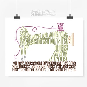 DIGITAL Craft Room Art Print, Sewing Machine Bible Verse Word Art, Personalized Gift for Sewers and Quilters, Sewing Room Wall Decor
