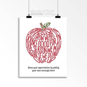 DIGITAL Personalized Christian Teacher Appreciation Gift, Galatians 6:9 Let Us Not Grow Weary, Scripture Bible Verse Word Art, Teacher Apple