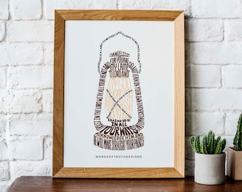 Proverbs 3:5-6 Trust in the Lord Biblical Wall Art Print, Vintage Lantern Bible Verse Word Art, Psalm 119 105 Lamp to my Feet