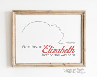 Psalm 139 Bible Verse Word Art Print, Personalized Baby Shower Gift, Fearfully and Wonderfully Made Nursery Wall Decor, Christian Wall Art