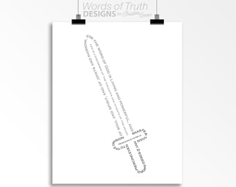 DIGITAL Épée à deux tranchants Écriture Écriture Art Impression avec Hébreux 4:12, Art mural en vers bibliques pour la chambre de l’adolescent, Cadeau de pasteur, Décor de la Parole de Dieu