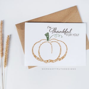 Ensemble NUMÉRIQUE de 2 cartes de remerciement d’automne imprimables, dans tout donner merci Écriture Word Art citrouille et feuille, carte de joyeux Thanksgiving