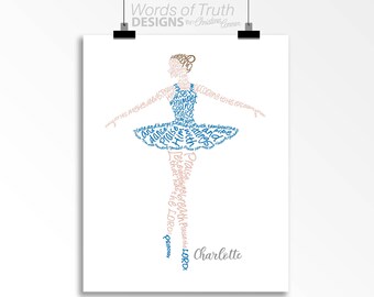 DIGITAL Ballerina Print with Psalm 150 for Dance Recital Gift, Personalized Scripture Bible Verse Word Art for Girl Dancer Gift