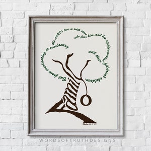 Family Tree Scripture Bible Verse Wall Art Print with Psalm 103:7 for Parents and Grandparents, Unique Anniversary Gift, FRAME NOT INCLUDED