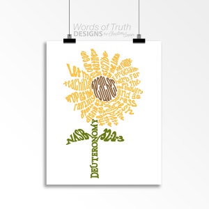 DIGITAL Sunflower Scripture Bible Verse Word Art Print, Deuteronomy 32:2-3, Christian Teacher Appreciation Gift, Sunflower Wall Art