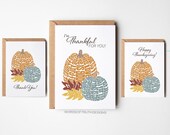 DIGITAL Set of 3 Printable Fall Thank You Cards, In Everything Give Thanks Scripture Word Art Pumpkins, Happy Thanksgiving Card