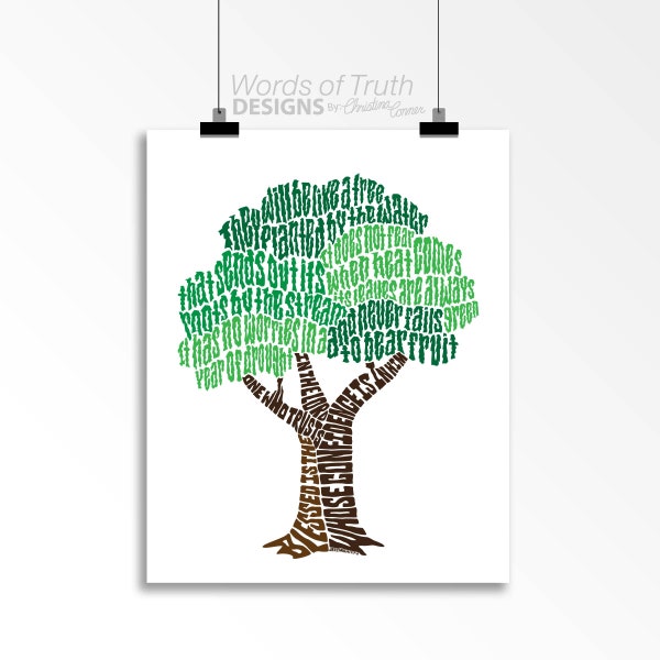 DIGITAL Tree Scripture Wall Art Print, Jeremiah 17:7-8 Blessed is the One who Trusts in the Lord Bible Verse, Christian Printable Wall Art