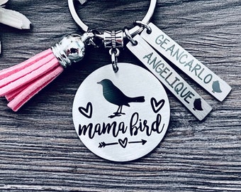 MAMA BIRD KEYCHAIN • Bird Mama • Mom Gift Keychain • Momma Gift • Mama Gift • Kids Names • New Mom • Mother's Day Gift