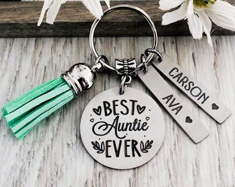 Auntie Gift Keychain Key Chain • BEST AUNTIE EVER • #1 Auntie • Auntie Gift • Favorite Aunt • Kids Names