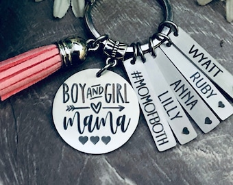 BOY and GIRL MAMA • Girl and Boy Mom Keychain Key Chain •  Mom Gift • Mom of Girls • Boys • Kids Names • Mom of Both