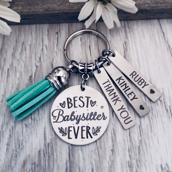 Babysitter Gift Keychain Key Chain • BEST BABYSITTER EVER • #1 Babysitter • Sitter Gift • Kids Names • Personalized