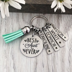 Aunt Gift Keychain Key Chain BEST AUNT EVER 1 Aunt Aunt Gift Favorite Aunt Kids Names Auntie Gift Auntie image 3