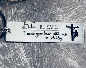 Lineman keychain • Lineman wife • Lineman gift • Journeyman Lineman • Stay safe come home keychain • Power Lineman • Journeyman Wife