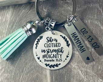 Proverbs 31 Gift Keychain Key Chain • wife gift • mom gift • mother Gift • Mother's Day Gift • She is Clothed with Strength and Dignity