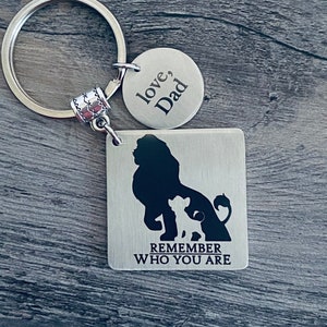 REMEMBER WHO YOU Are Keychain Dad to Son Gift Parent Child Gift Graduation Keychain Lion King Gift Wife Graduation Gift image 1